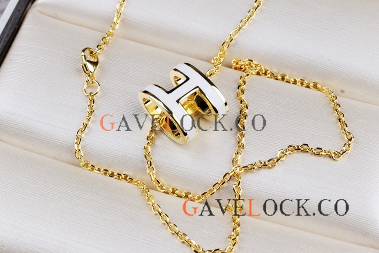 Clone Hermes White Pop H Pendant Gold Chain Necklace